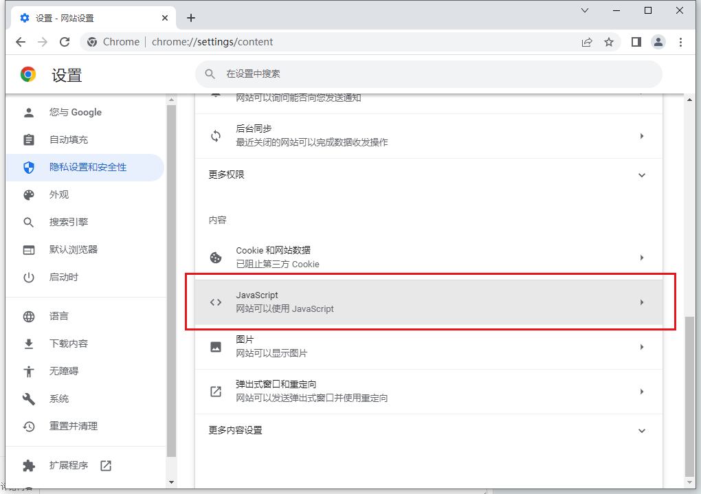 谷歌浏览器如何禁用javascript功能5