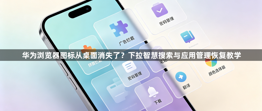 华为浏览器图标从桌面消失了？下拉智慧搜索与应用管理恢复教学1